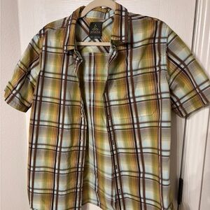 Prana Men's Casual Plaid Shirt - Green, Brown, and White